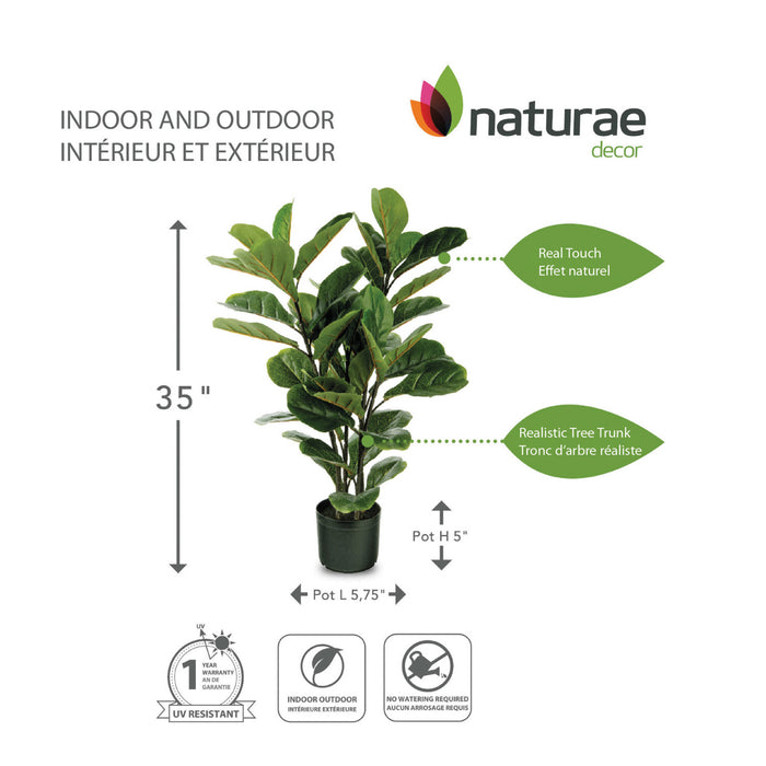 Ficus lyrata artificiel de 35 po pour l’intérieur et l’extérieur en pot noir