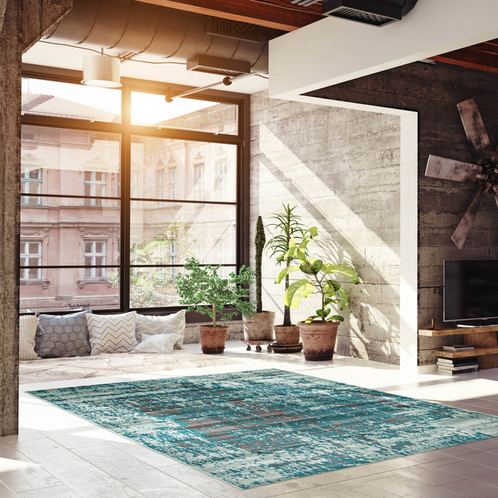 Carpette Mariam turquoise 4 pi 7 po x 6 pi 7 po