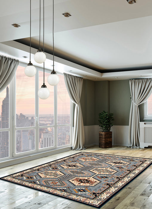 Carpette Edwin bleu marin ivoire - 5 pix 7 pi