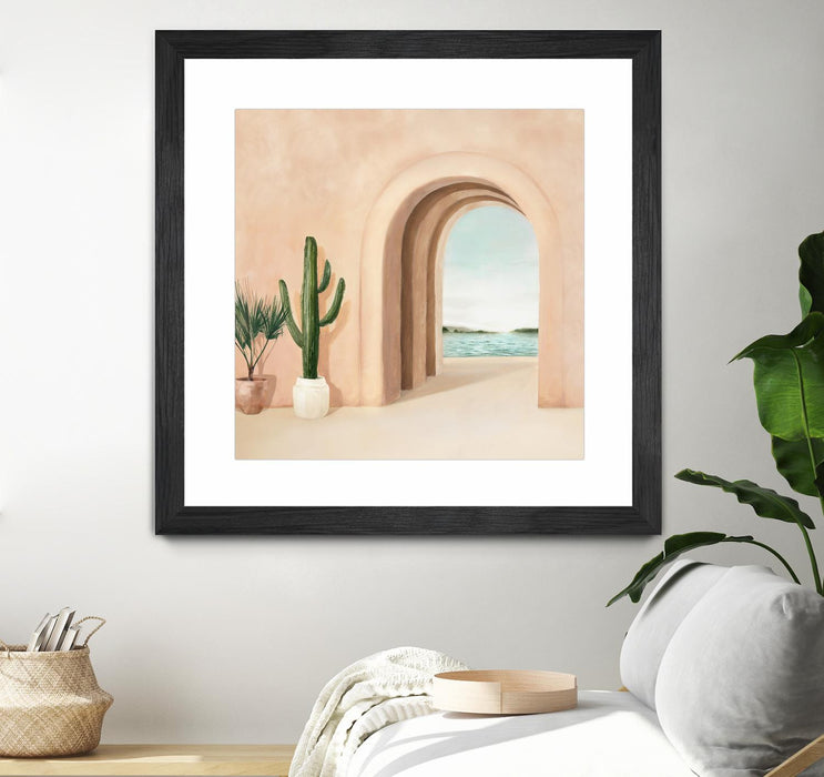 Œuvre d’art murale encadrée noire et mate « Coastal Arch » 36 x 36