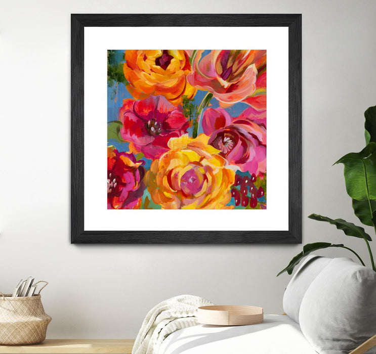Œuvre d’art murale encadrée noire et mate « Spring Bouquet V32 » 36 x 36