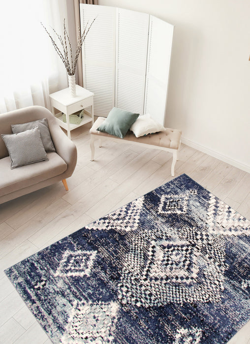 Carpette Makondo Mosaique bleu - 6 pi 7 pox 9 pi 6 po