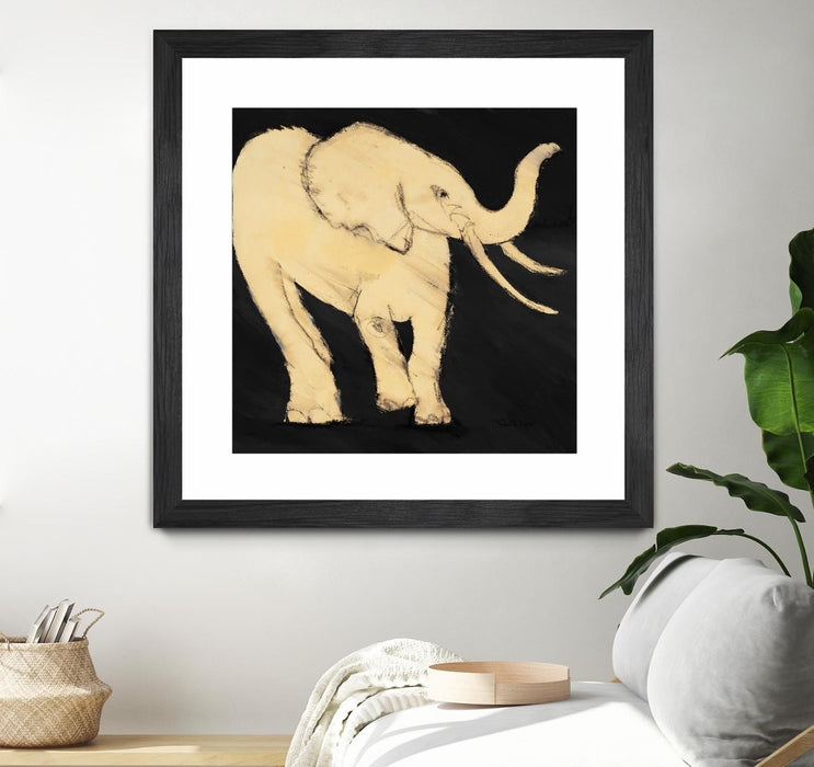 Œuvre d’art murale encadrée noire et mate « Baby Elephant » 36 x 36