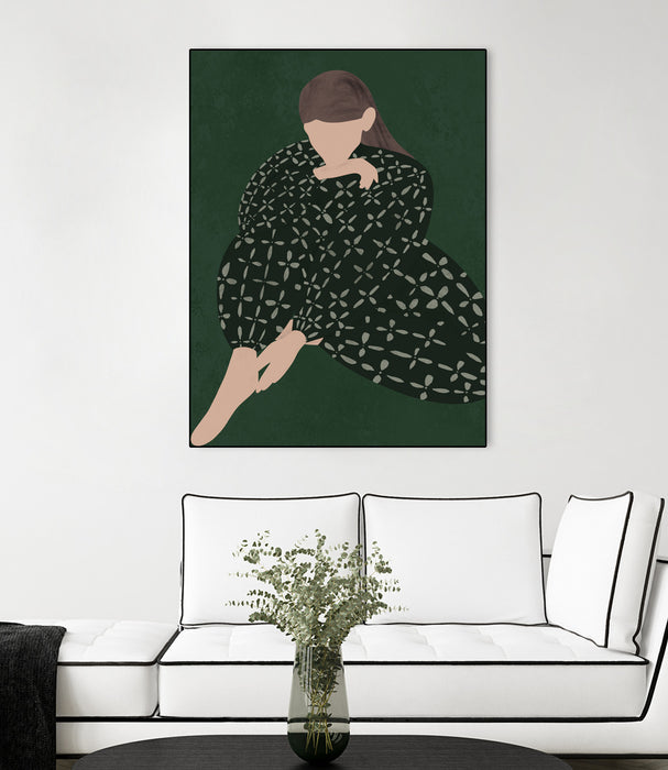 Œuvre d’art murale encadrée noire et mate « Woman In Green » 24 x 32