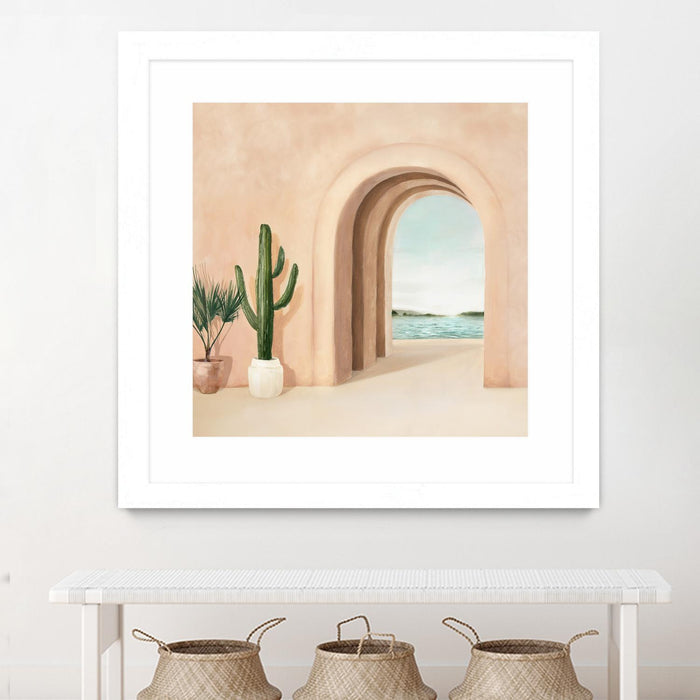 Œuvre d’art murale encadrée blanche et mate « Coastal Arch » 36 x 36