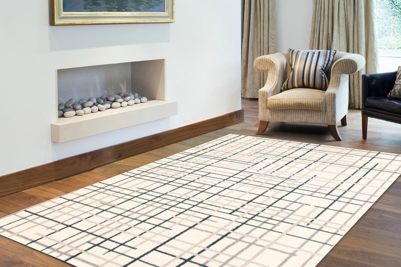 Carpette Taite crème-couleur pétrole - 3 pi 11 pox 5 pi 7 po