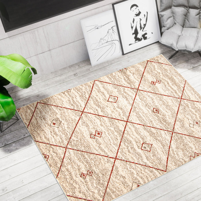 Tapis Grande Ivoire / Rouge 6pi 7 po X 9pi 6po