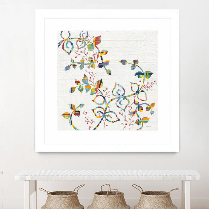 Œuvre d’art murale encadrée blanche et mate « Rainbow Vines With Berries » 36 x 36