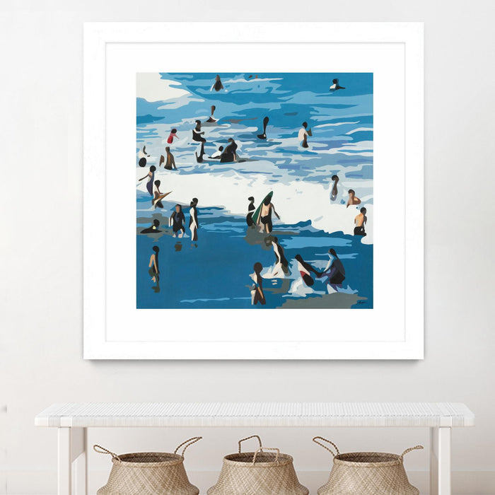 Œuvre d’art murale encadrée blanche et mate « Surf's Up » 30 x 30