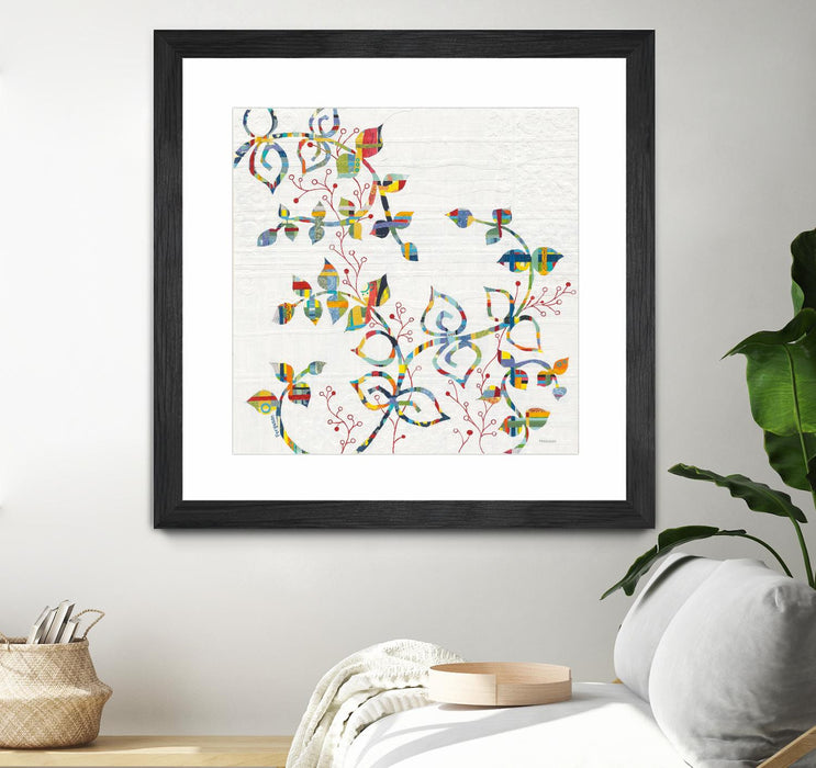 Œuvre d’art murale encadrée noire et mate « Rainbow Vines With Berries » 36 x 36