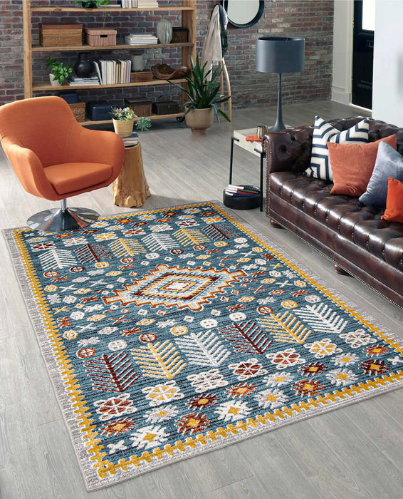 Carpette Gypsy bleue lavable à la machine - 8 pi 0 po x 10 pi 0 po