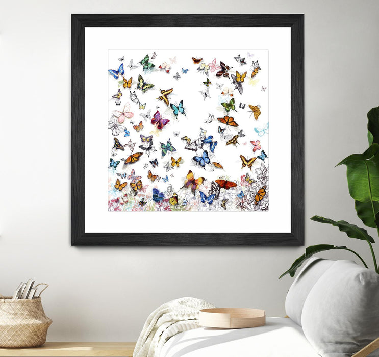 Œuvre d’art murale encadrée noire et mate « Papillon » 30 x 30