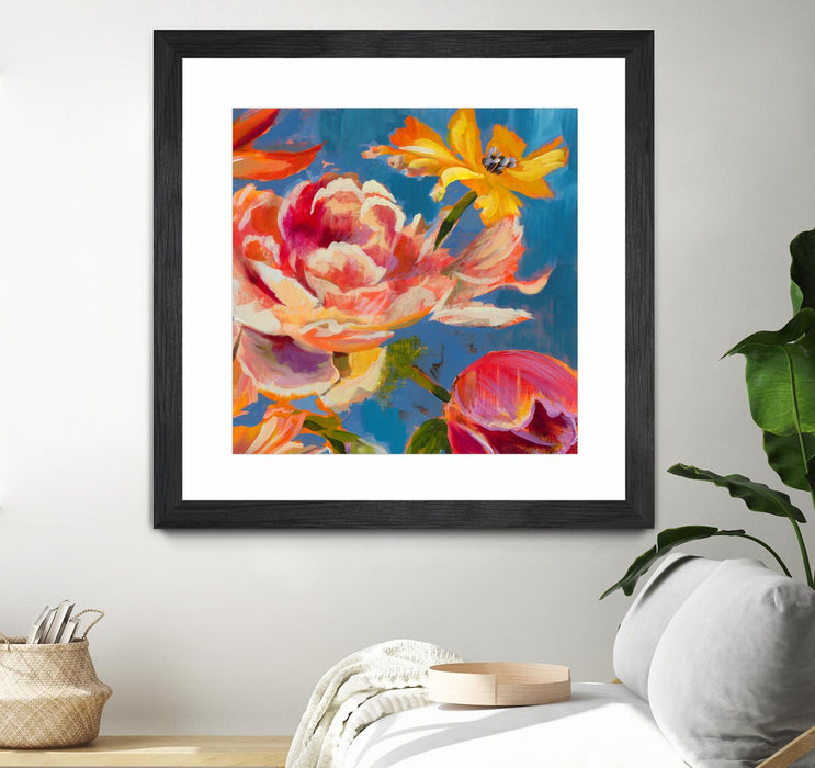 Œuvre d’art murale encadrée noire et mate « Spring Bouquet V31 » 30 x 30