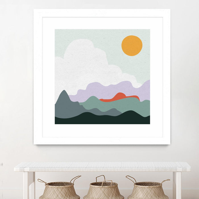 Œuvre d’art murale encadrée blanche et mate « Mountainous I » 36 x 36