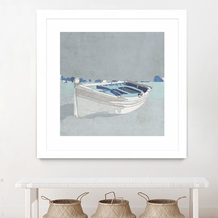Œuvre d’art murale encadrée blanche et mate « Docked Ashore Ii » 30 x 30