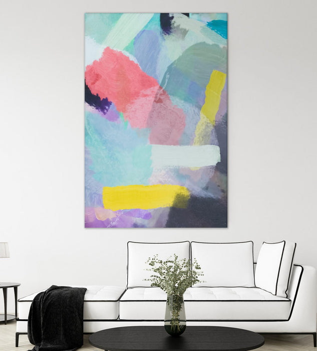 Œuvre d’art murale Giant Art « Brush Painting Texture Abstract In Blue Pink Yellow Green » 72 x 48