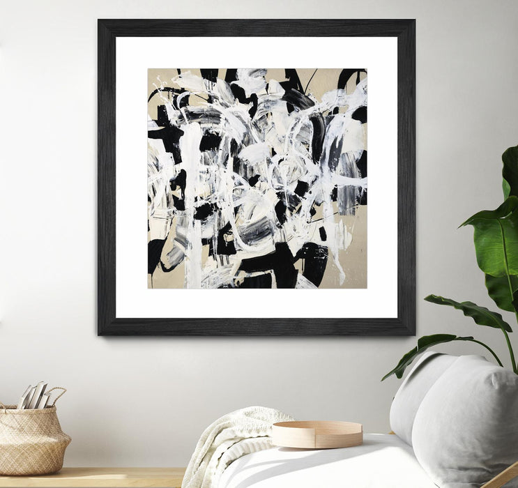 Œuvre d’art murale encadrée noire et mate « Talking Out Of Both Sides » 30 x 30