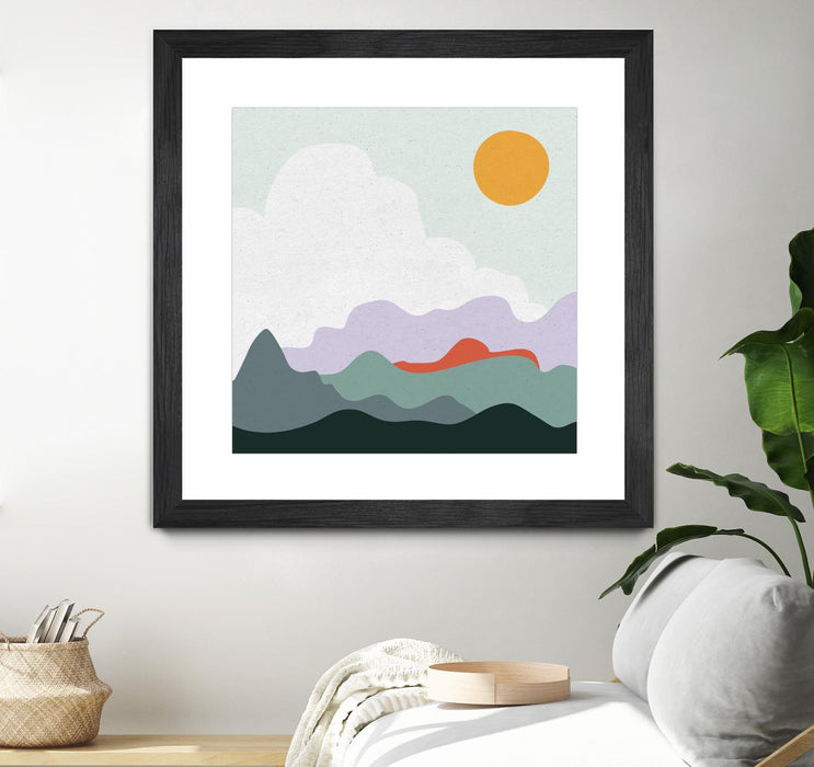 Œuvre d’art murale encadrée noire et mate « Mountainous I » 36 x 36