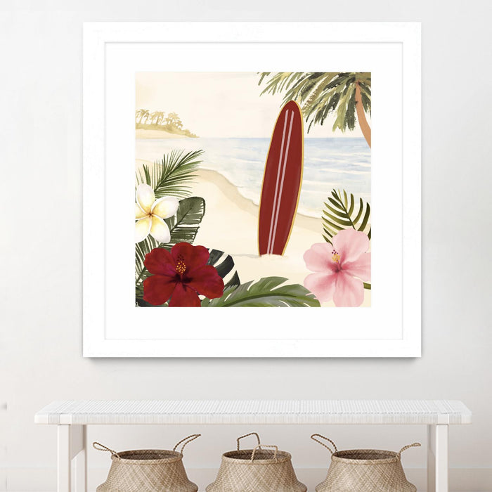 Œuvre d’art murale encadrée blanche et mate « Aloha Ii » 36 x 36