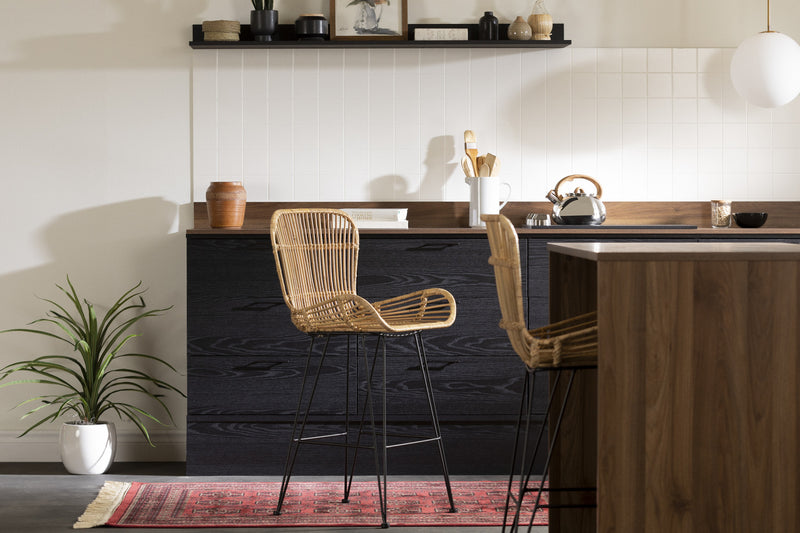 Balka Lot de 2 tabourets en rotin avec accoudoirs Standard - Rotin et noir