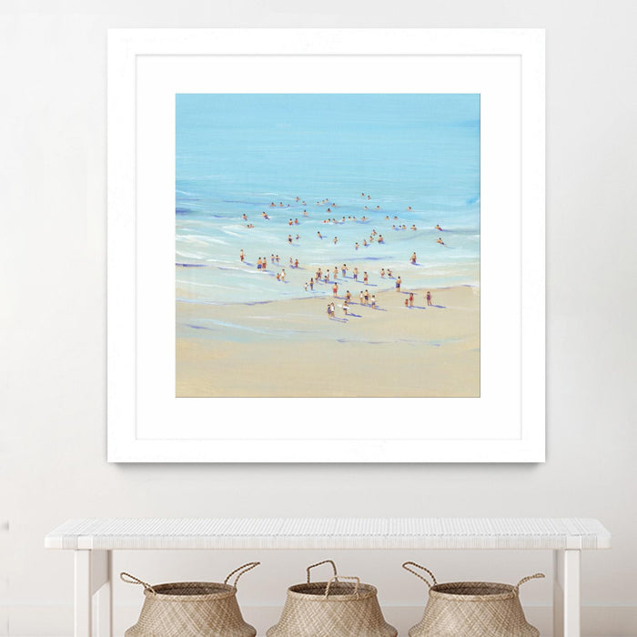 Œuvre d’art murale encadrée blanche et mate « Beach Day I » 30 x 30