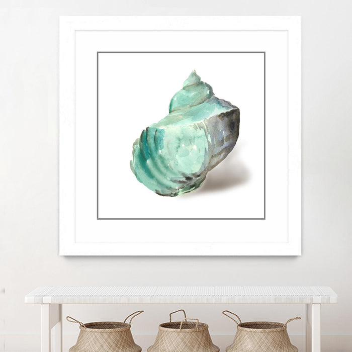 Œuvre d’art murale encadrée blanche et mate « Shell In Mint » 30 x 30