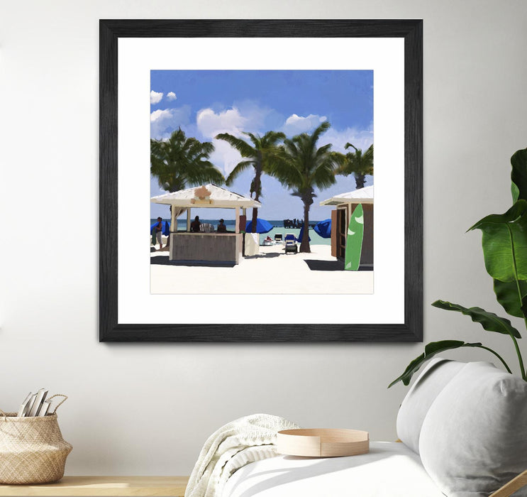 Œuvre d’art murale encadrée noire et mate « Key West Cabana I » 30 x 30