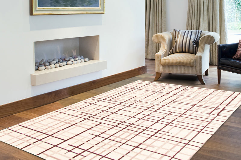 Carpette Taite crème-Bordeaux - 3 pi 11 pox 5 pi 7 po