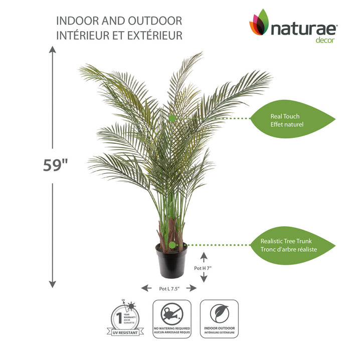Palmier areca artificiel de 59 po pour l’intérieur et l’extérieur en pot noir