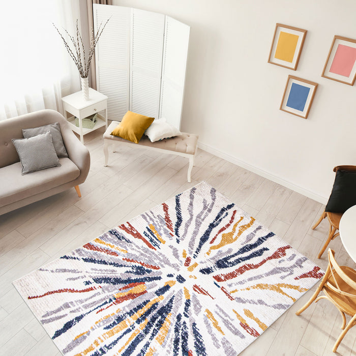 Carpette Paloma Sunburst bleu marineblanche - 6 pi 7 po x 9 pi 6 po