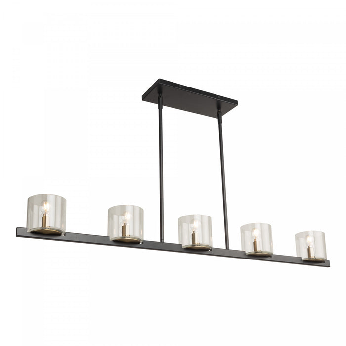 Luminaire pour îlot Salinas noir et laiton à 5 ampoules