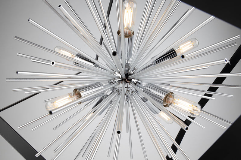 Lustre Sunburst noir mat et chromé à 8 ampoules