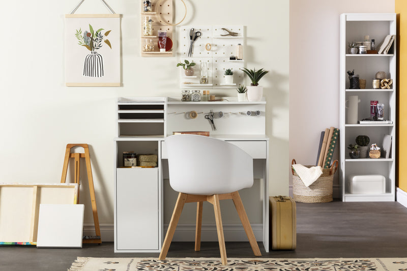 Table d’artisanat Crea avec crédence - blanc solide