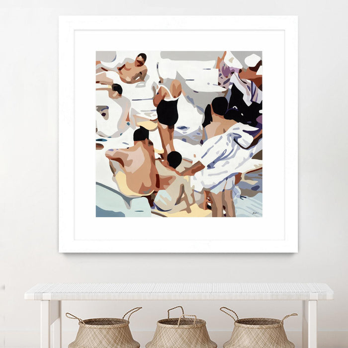 Œuvre d’art murale encadrée blanche et mate « Tammy & Greg's Pool Party » 30 x 30