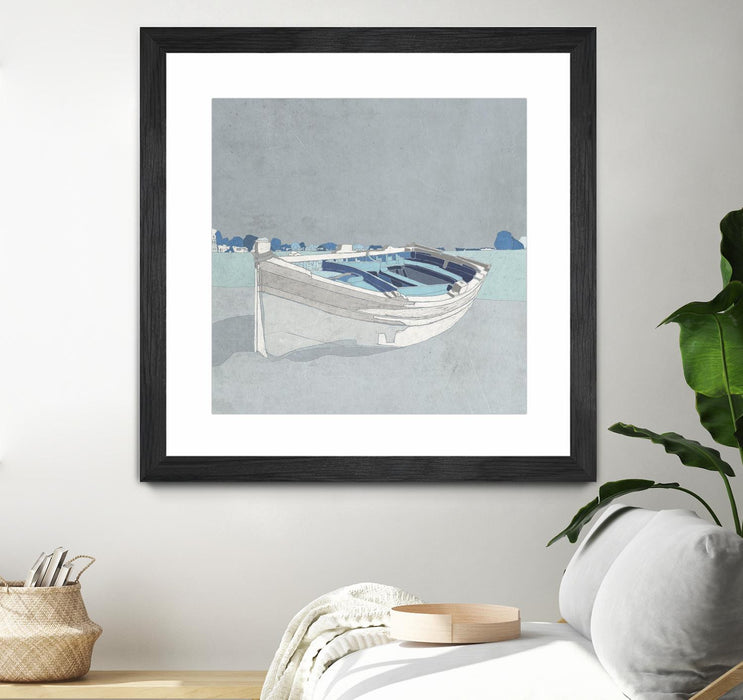 Œuvre d’art murale encadrée noire et mate « Docked Ashore Ii » 30 x 30