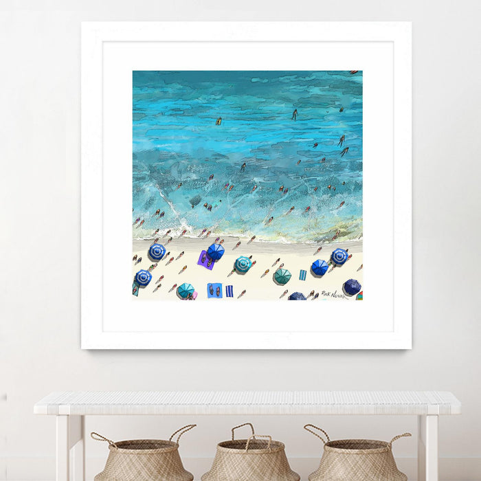 Œuvre d’art murale encadrée blanche et mate « Hot Summer Beach » 30 x 30