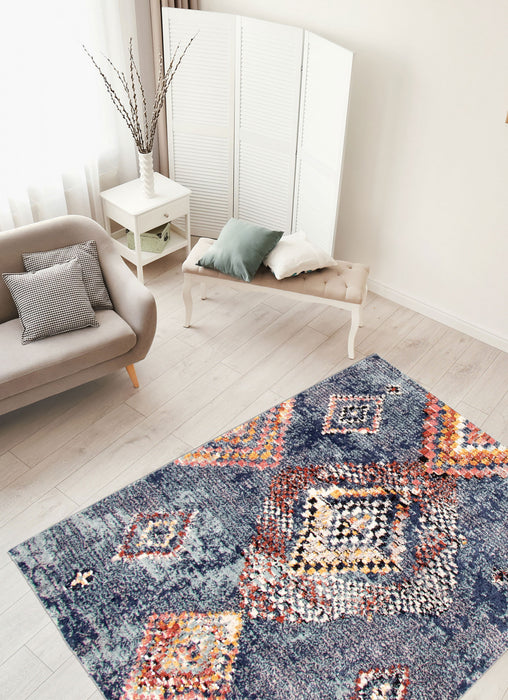 Carpette Makondo Mosaique bleu - 6 pi 7 pox 9 pi 6 po
