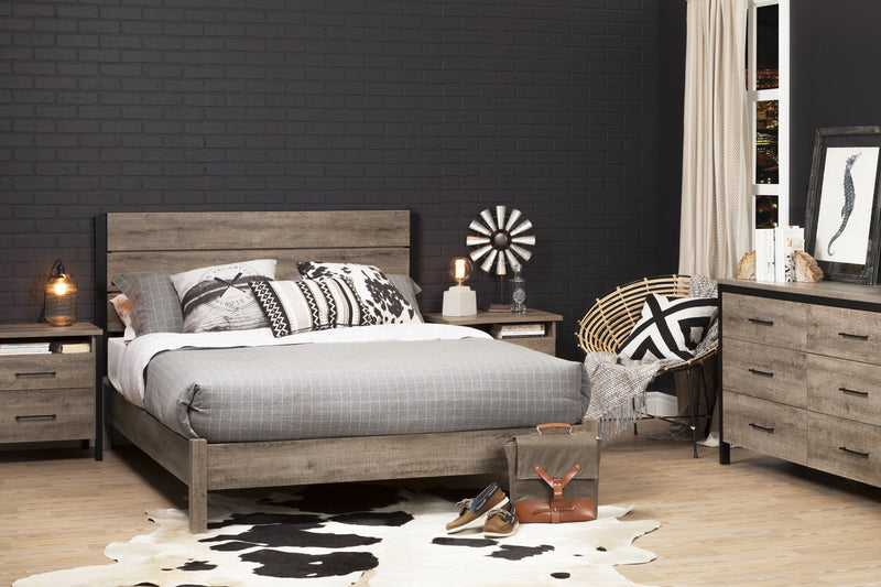 Munich Bureau 6 Tiroirs - Chêne vieilli et Noir mat