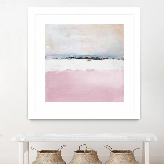 Œuvre d’art murale encadrée blanche et mate « Pink Sea Abstract » 36 x 36