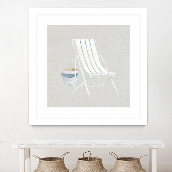 Œuvre d’art murale encadrée blanche et mate « Serene Seaside Iii Tan » 30 x 30