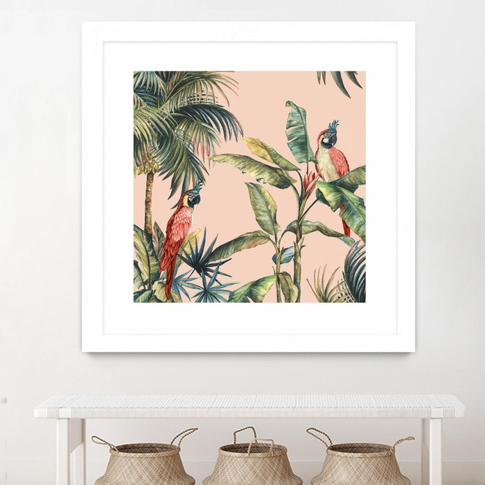 Œuvre d’art murale encadrée blanche et mate « Tropicano Ii » 36 x 36