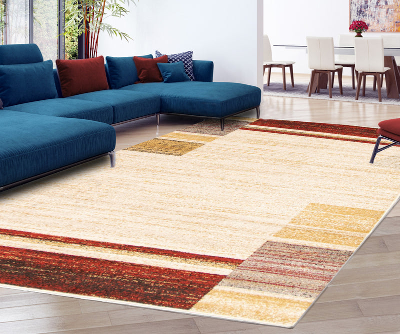 Carpette Aya ivoire-rouge - 3 pi 11 pox 5 pi 7 po
