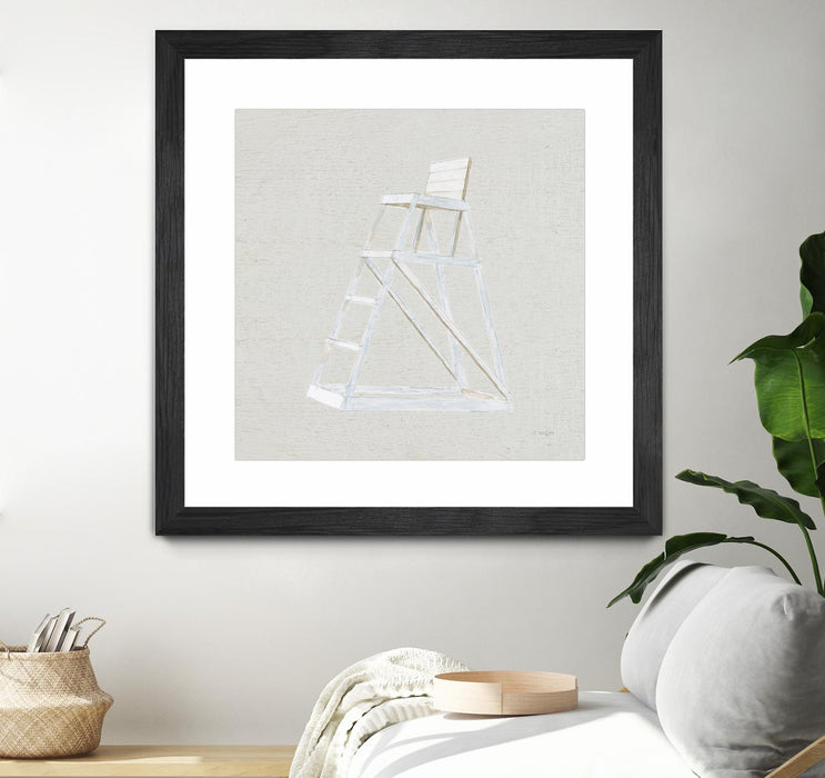 Œuvre d’art murale encadrée noire et mate « Serene Seaside Ii Tan » 36 x 36