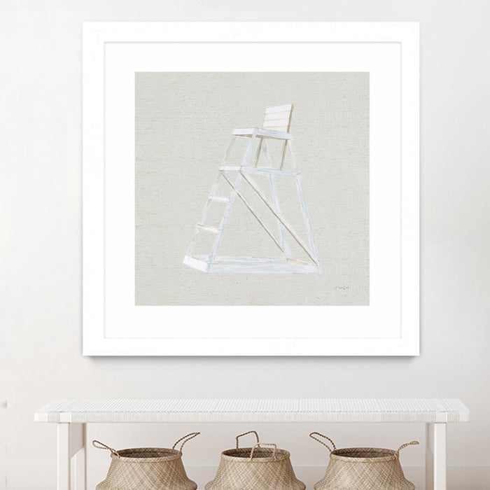 Œuvre d’art murale encadrée blanche et mate « Serene Seaside Ii Tan » 36 x 36