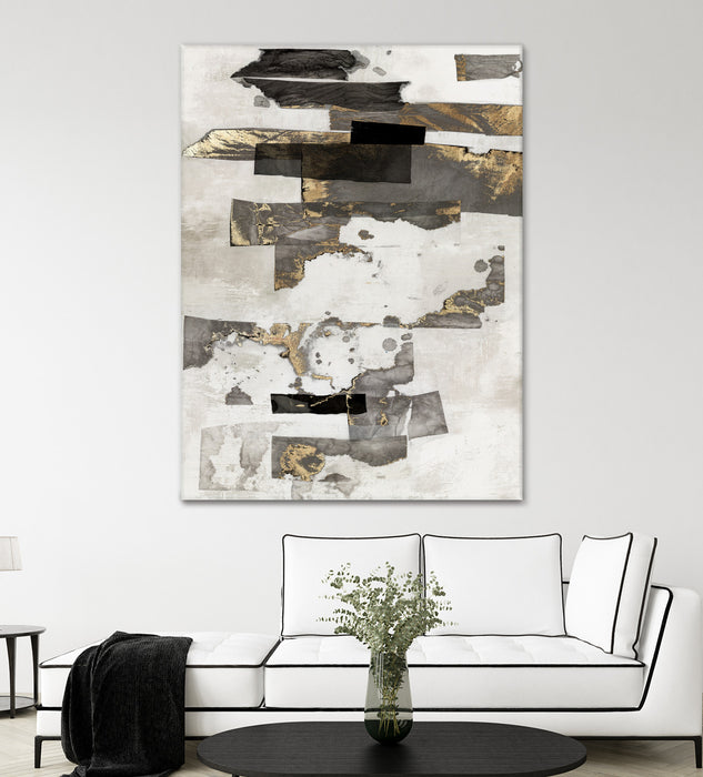 Œuvre d’art murale Giant Art « Gold And Black Ink I » 72 x 54