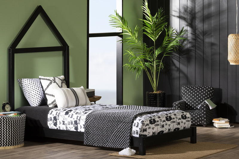 Sweedi Lit avec tête de lit maison Simple - Noir mat