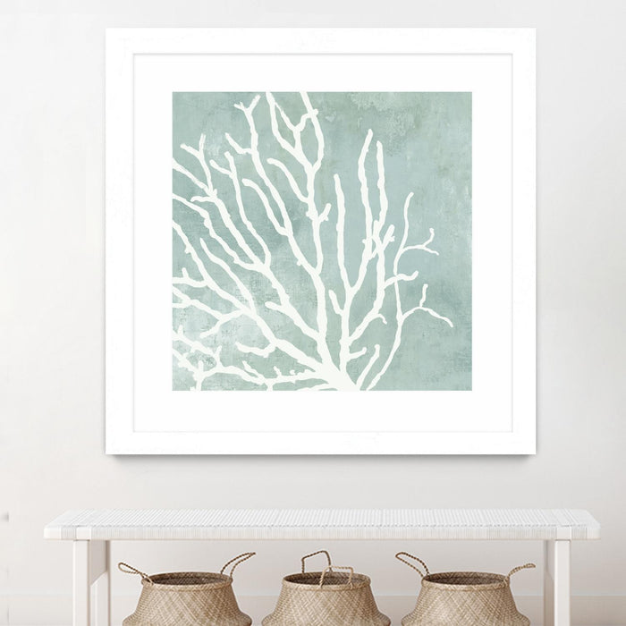 Œuvre d’art murale encadrée blanche et mate « Sea Crown I » 30 x 30