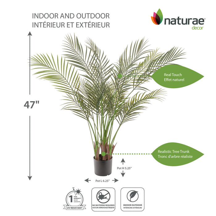 Palmier areca artificiel de 47 po pour l’intérieur et l’extérieur en pot noir