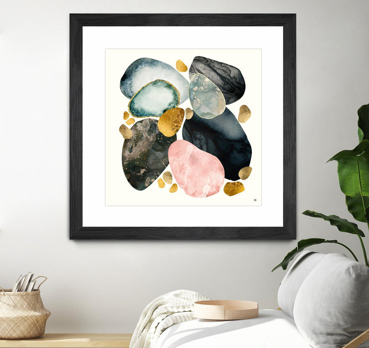 Œuvre d’art murale encadrée noire et mate « Pebble Abstract » 30 x 30