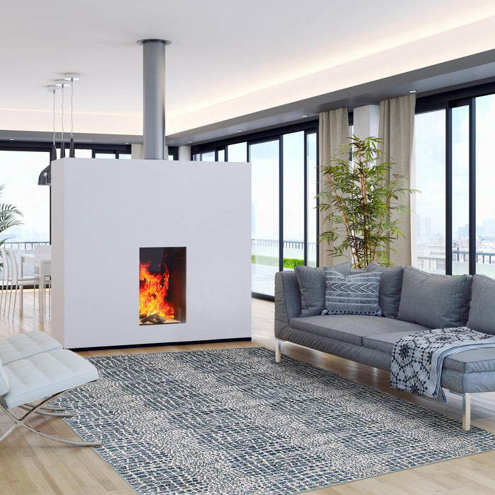 Carpette Kecia bleue/crème 5 pi 3 po x 7 pi 3 po